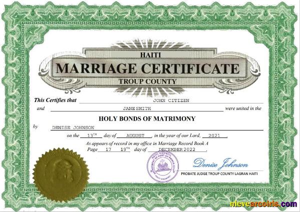 Haiti marriage certificate